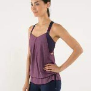 LULULEMON REST LESS TANK Top Heathered Plum Luxtreme hyper Stripe Pow Sz 4?